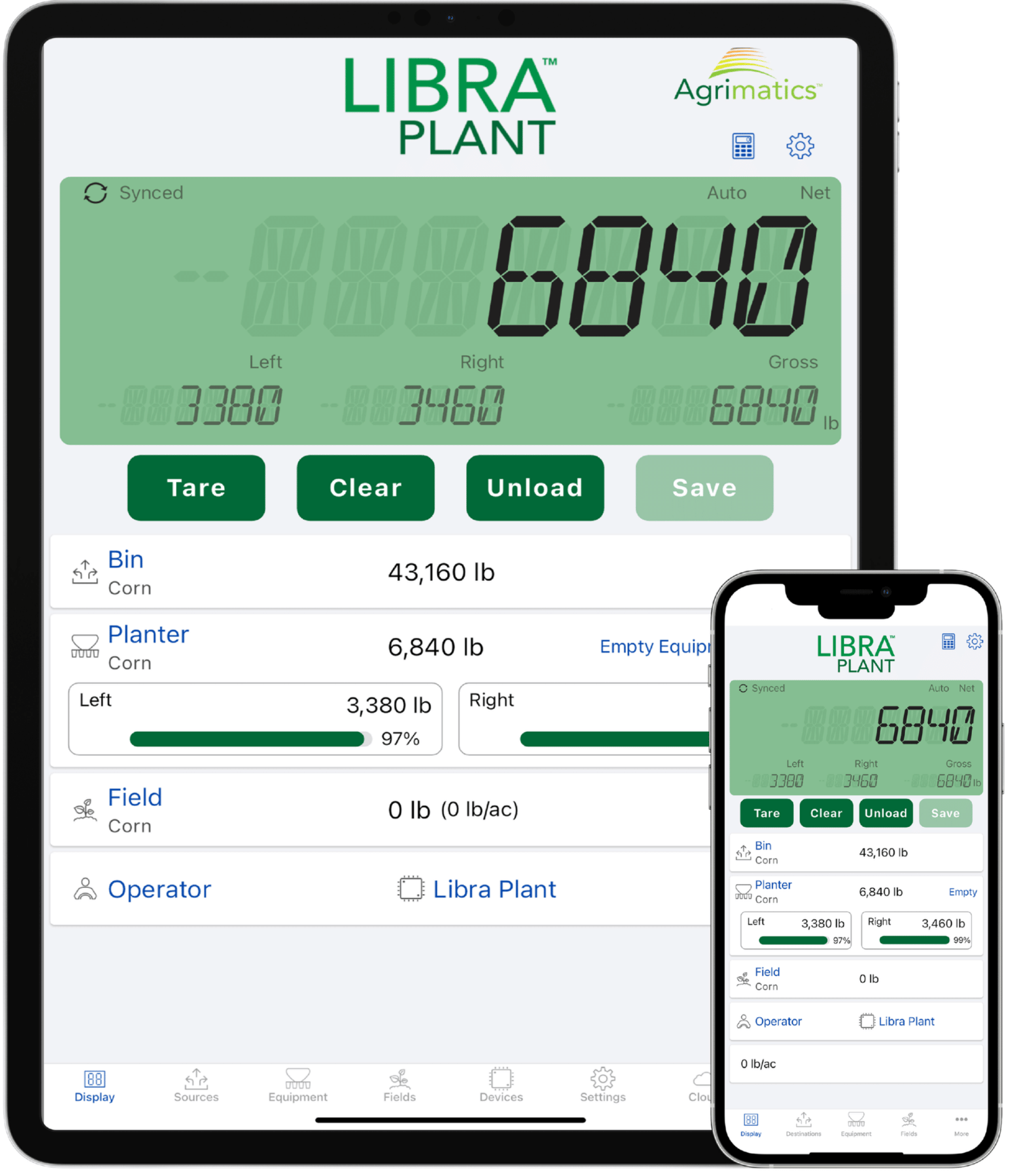 A tablet and phone running the Libra Plant app